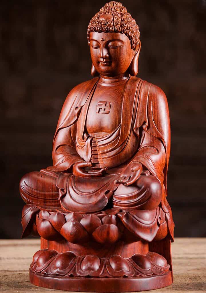 4 Vietnamese Wood Seated Buddha Holding Pagoda Statue C