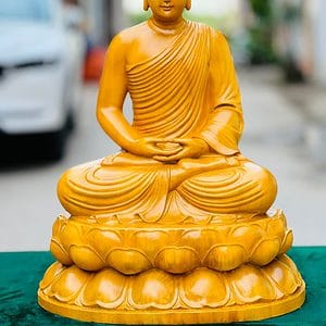 Tượng Phật Thích Ca Mô Ni Gỗ Gõ Vàng Cao 60cm 1