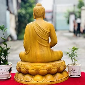Tượng Phật Thích Ca Mô Ni Gỗ Gõ Vàng Cao 60cm 10 Scaled