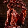 1 Vietnamese Wood Red Bodhidharma In Natural Wood Statue C