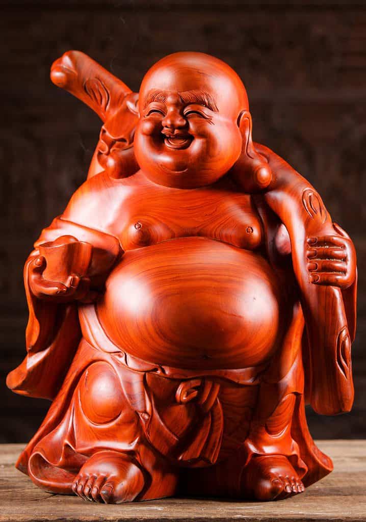 1 Wooden Fat Happy Buddha Hand Carved In Vietnam C
