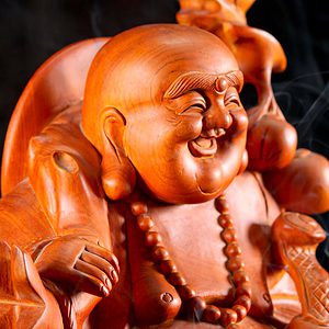 10 Vietnamese Wood Fat Happy Buddha Statue With Children Carving C (1)