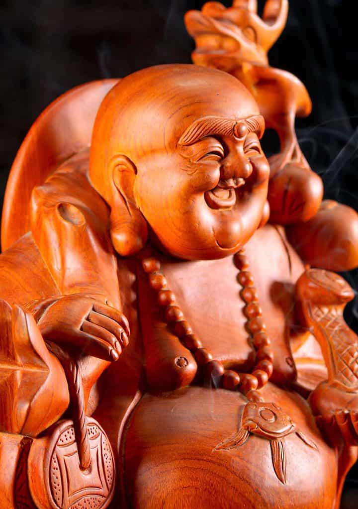 10 Vietnamese Wood Fat Happy Buddha Statue With Children Carving C (1)