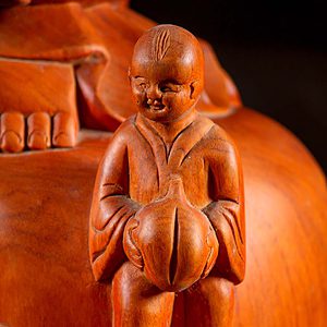 12 Vietnamese Wood Fat Happy Buddha Statue With Children Carving C