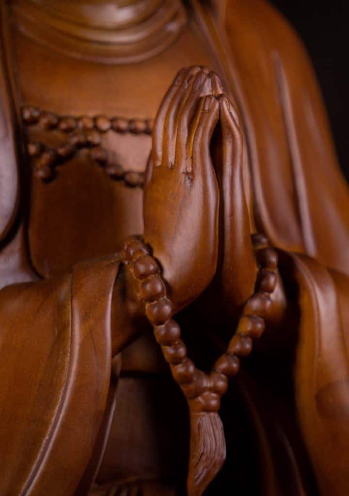12 Vietnamese Wood Seated Namaste Mudra Kwan Yin Sculpture Brown C