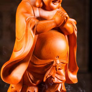 13 Vietnamese Wood Standing Fat Happy Buddha Of Wealth Statue C