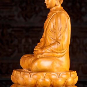14 Light Vietnamese Wood Seated Buddha In Full Robes Sculpture Meditating C