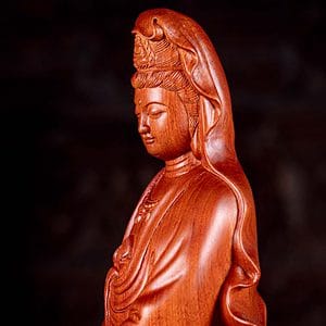 14 Standing Vietnamese Wood Carved Kwan Yin Bodhisattva Sculpture C