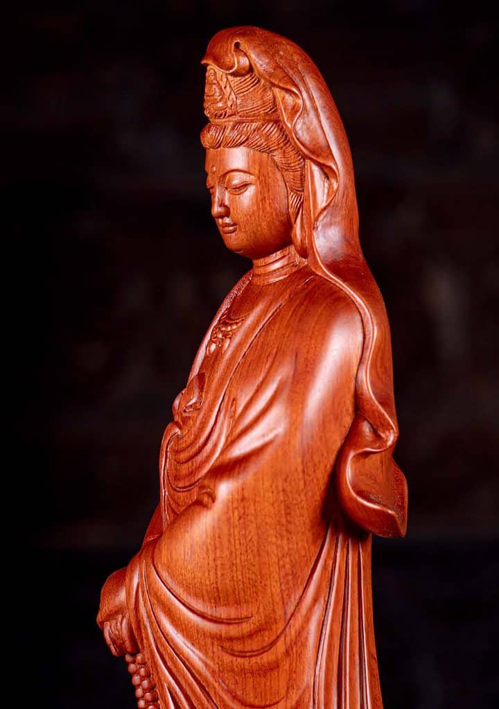 14 Standing Vietnamese Wood Carved Kwan Yin Bodhisattva Sculpture C