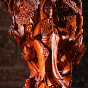 14 Vietnamese Wood Kwan Yin Carved In Natural Wood C