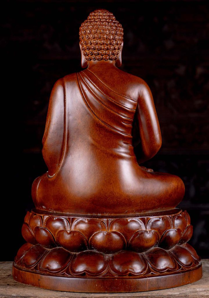 15 Dark Wood Carving Seated Meditating Peaceful Buddha Sculpture C