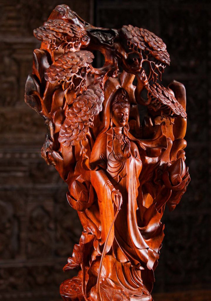 15 Vietnamese Wood Kwan Yin Carved In Natural Wood C