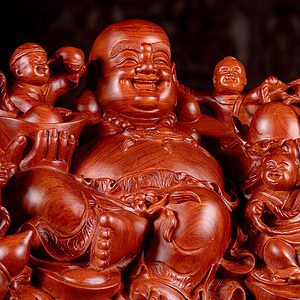 15 Wood Fat Happy Hotei Buddha Of Wealth Sculpture Vietnam Statue C
