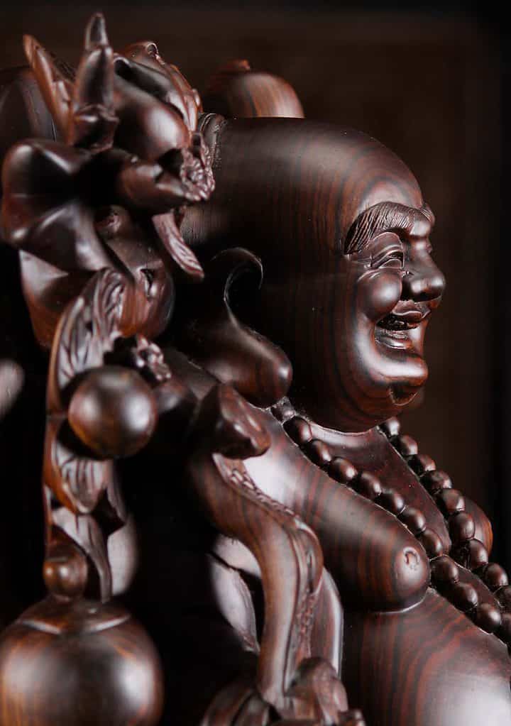 16 Ebony Wood Carving Fat Happy Buddha Of Wealth C
