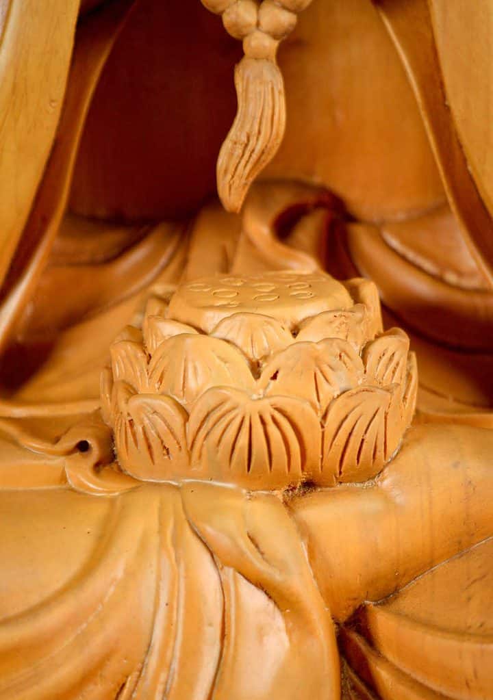 16 Vietnamese Hand Carved Light Colored Wooden Kwan Yin Sculpture C