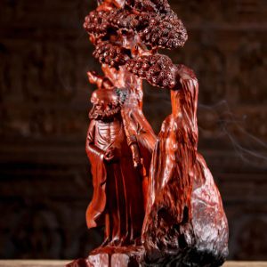18 Vietnamese Wood Red Bodhidharma In Natural Wood Statue C