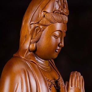 18 Vietnamese Wood Seated Namaste Mudra Kwan Yin Sculpture Brown C