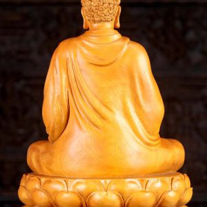 19 Light Vietnamese Wood Seated Buddha In Full Robes Sculpture Meditating C