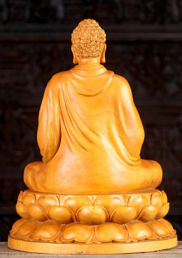 19 Light Vietnamese Wood Seated Buddha In Full Robes Sculpture Meditating C