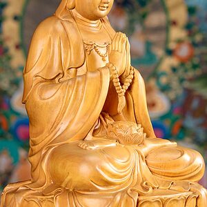 19 Vietnamese Hand Carved Light Colored Wooden Kwan Yin Sculpture C