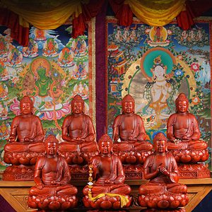 2 2 Large Vietnamese Wood Seated Buddha Stataue On Lotus With Ball C (1)