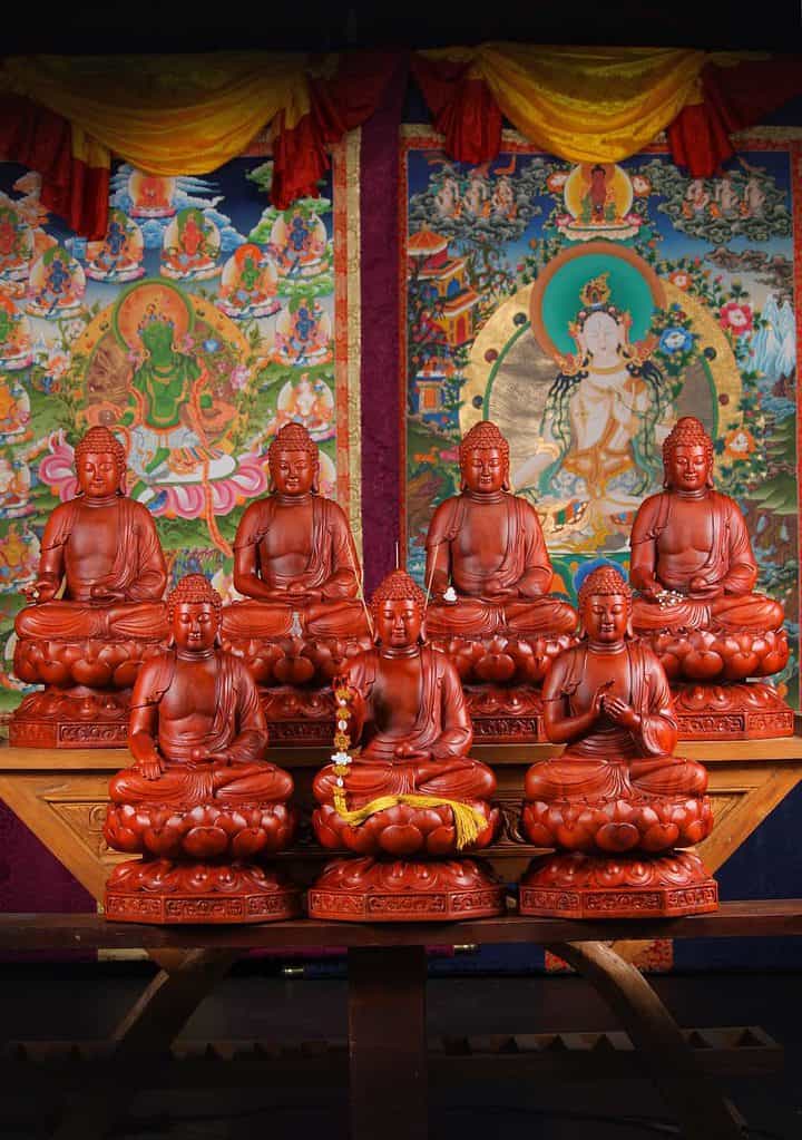 2 2 Large Vietnamese Wood Seated Buddha Stataue On Lotus With Ball C (1)