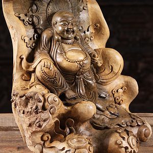 2 Green Hibiscus Wood Fat And Happy Buddha