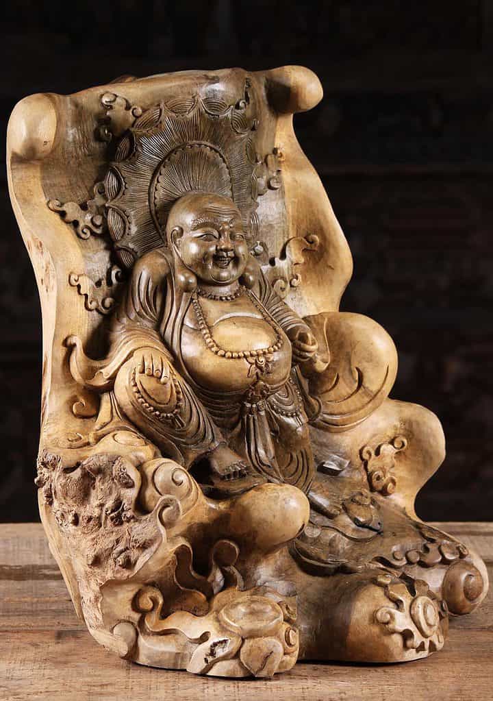 2 Green Hibiscus Wood Fat And Happy Buddha