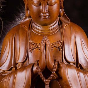 20 Vietnamese Wood Seated Namaste Mudra Kwan Yin Sculpture Brown C