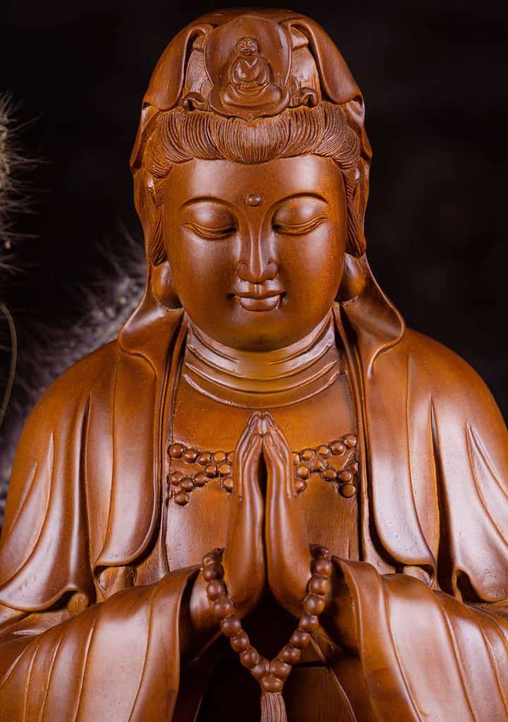 20 Vietnamese Wood Seated Namaste Mudra Kwan Yin Sculpture Brown C