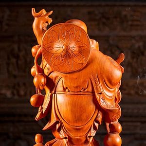 22 Vietnamese Wood Fat Happy Buddha Statue With Children Carving C