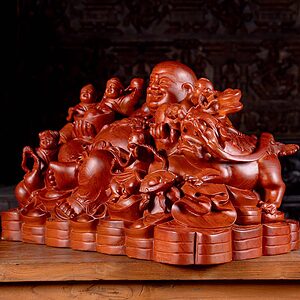 28 Wood Fat Happy Hotei Buddha Of Wealth Sculpture Vietnam Statue C