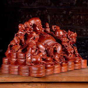29 Wood Fat Happy Hotei Buddha Of Wealth Sculpture Vietnam Statue C