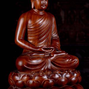 3 Dark Wood Carving Seated Meditating Peaceful Buddha Sculpture C
