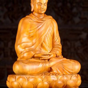 3 Light Vietnamese Wood Seated Buddha In Full Robes Sculpture Meditating C