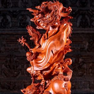 3 Vietnamese Large Hand Carved Bodhidharma Sculpture Foo Dogs Dragons C