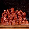 3 Wood Fat Happy Hotei Buddha Of Wealth Sculpture Vietnam Statue C