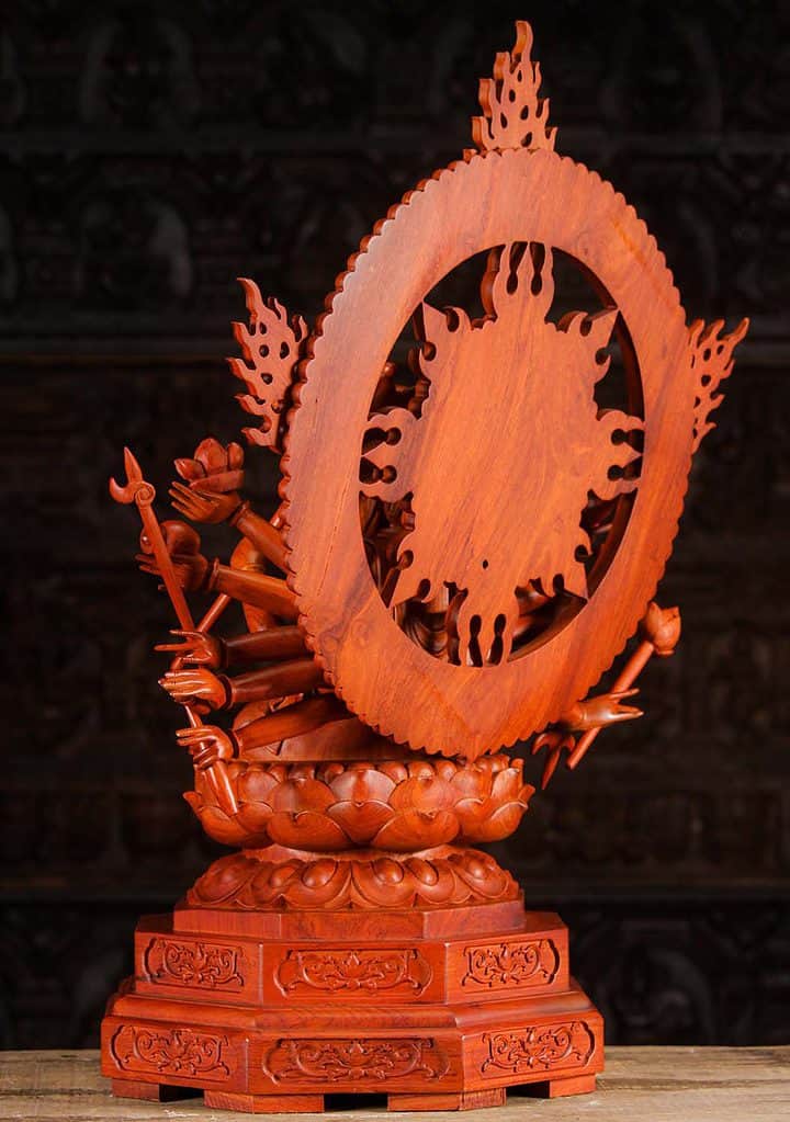 31 Avalokitshvara Wood Sculpture Buddhist Statue Many Arms Namaste Anjali C