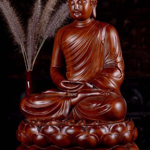 4 Dark Wood Carving Seated Meditating Peaceful Buddha Sculpture C