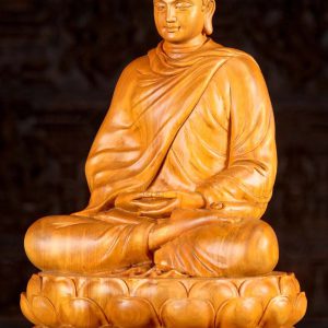 4 Light Vietnamese Wood Seated Buddha In Full Robes Sculpture Meditating C