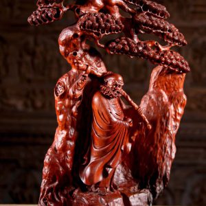 4 Vietnamese Wood Red Bodhidharma In Natural Wood Statue C
