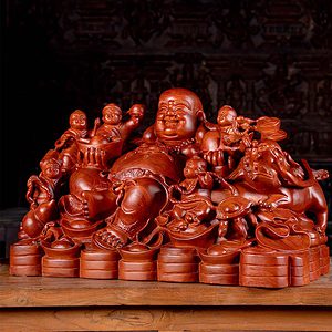 4 Wood Fat Happy Hotei Buddha Of Wealth Sculpture Vietnam Statue C