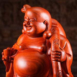 4 Wooden Fat Happy Buddha Hand Carved In Vietnam C