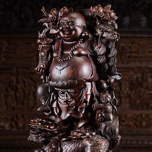 5 Ebony Wood Carving Fat Happy Buddha Of Wealth C