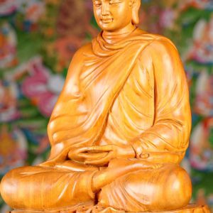 5 Light Vietnamese Wood Seated Buddha In Full Robes Sculpture Meditating C