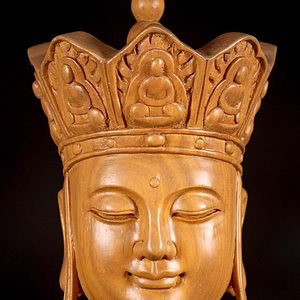 5 Light Vietnamese Wooden Sculpture Seated With Large Staff Holdinf Ball C