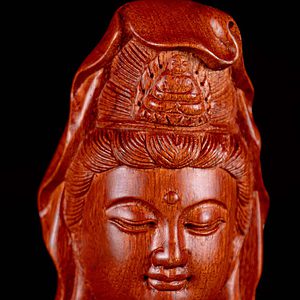 5 Standing Vietnamese Wood Carved Kwan Yin Bodhisattva Sculpture C