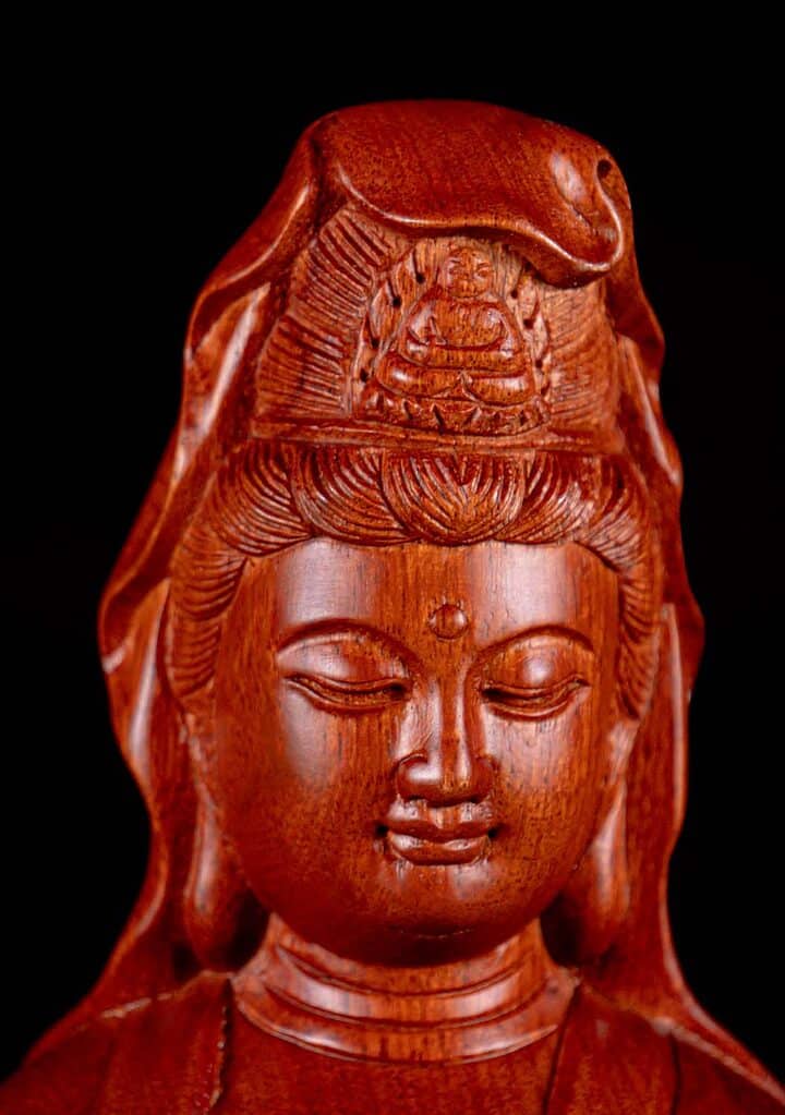 5 Standing Vietnamese Wood Carved Kwan Yin Bodhisattva Sculpture C