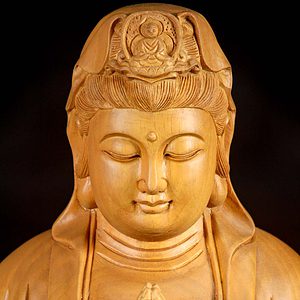 5 Vietnamese Hand Carved Light Colored Wooden Kwan Yin Sculpture C