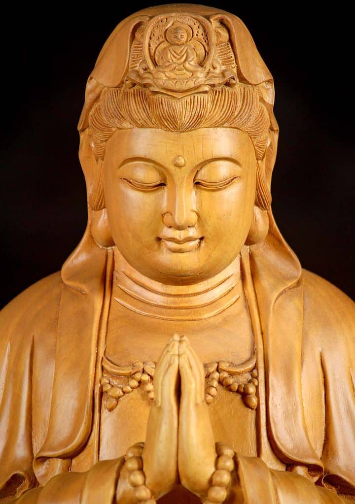 5 Vietnamese Hand Carved Light Colored Wooden Kwan Yin Sculpture C